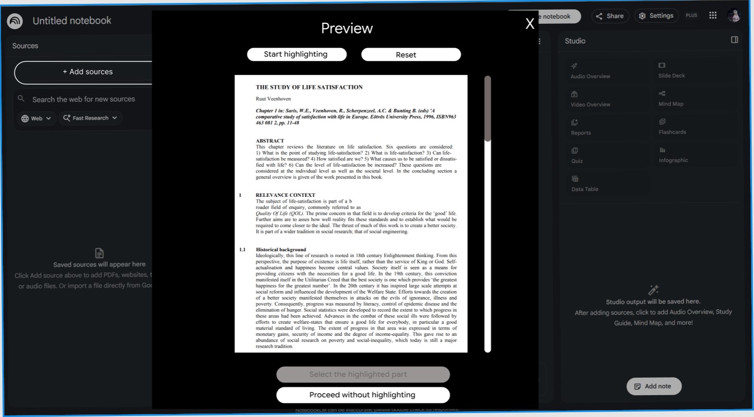 NotebookLM gulf redesign 2 with proceed without highlighting