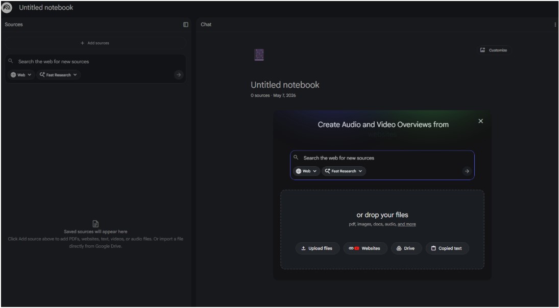 NotebookLM original upload flow