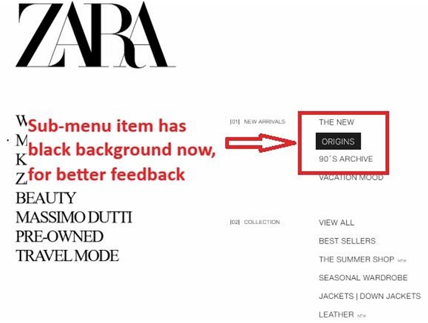 Sub-menu with active item highlighted