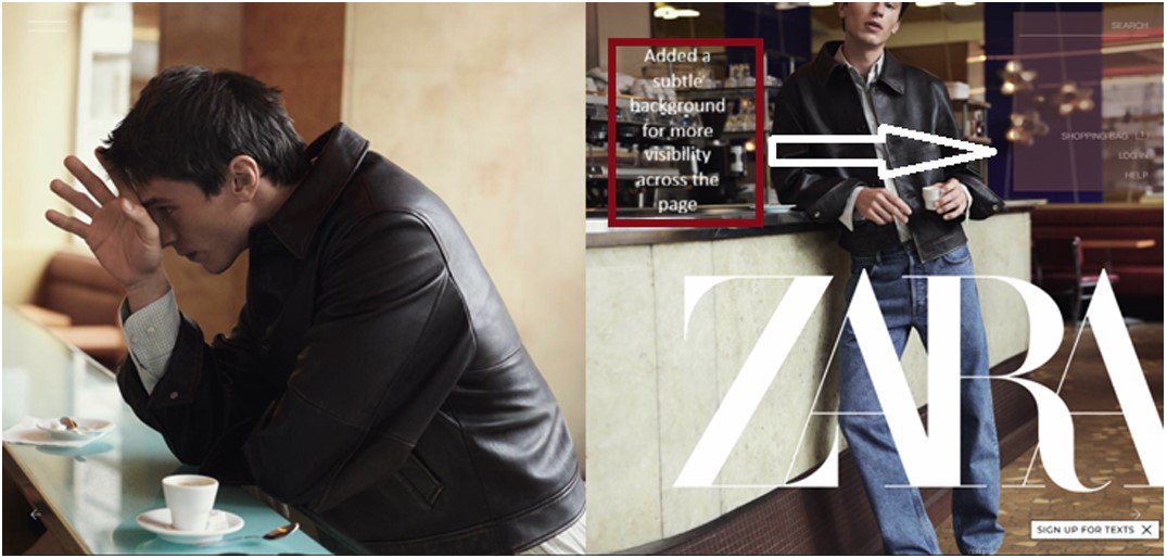 Zara homepage redesign with visible menu